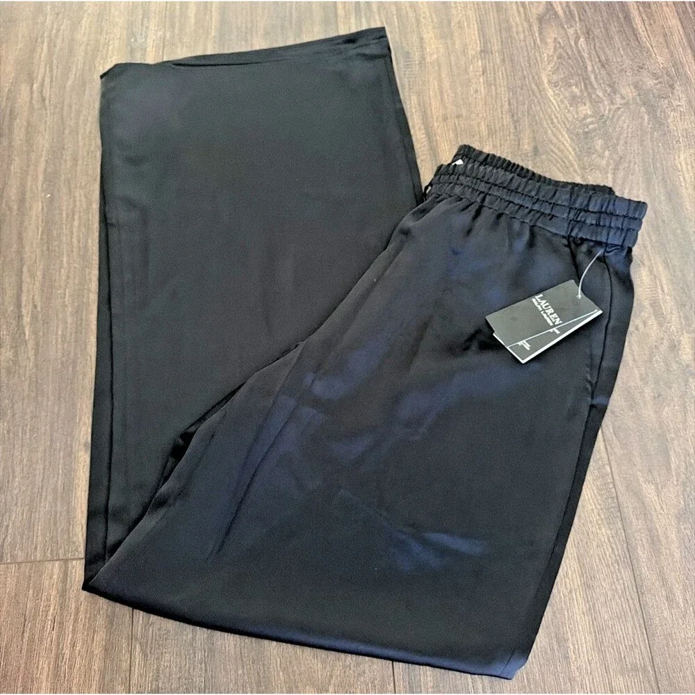 Lauren Ralph Lauren Womens Wide-Leg drawcord waist Satin Charmeuse Pants Black M - Picture 5 of 12